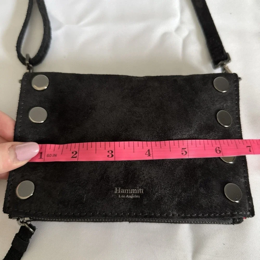 Hammitt Ryan Suede Black Clutch Crossbody Shoulder Bag Purse Gunmetal NWOT